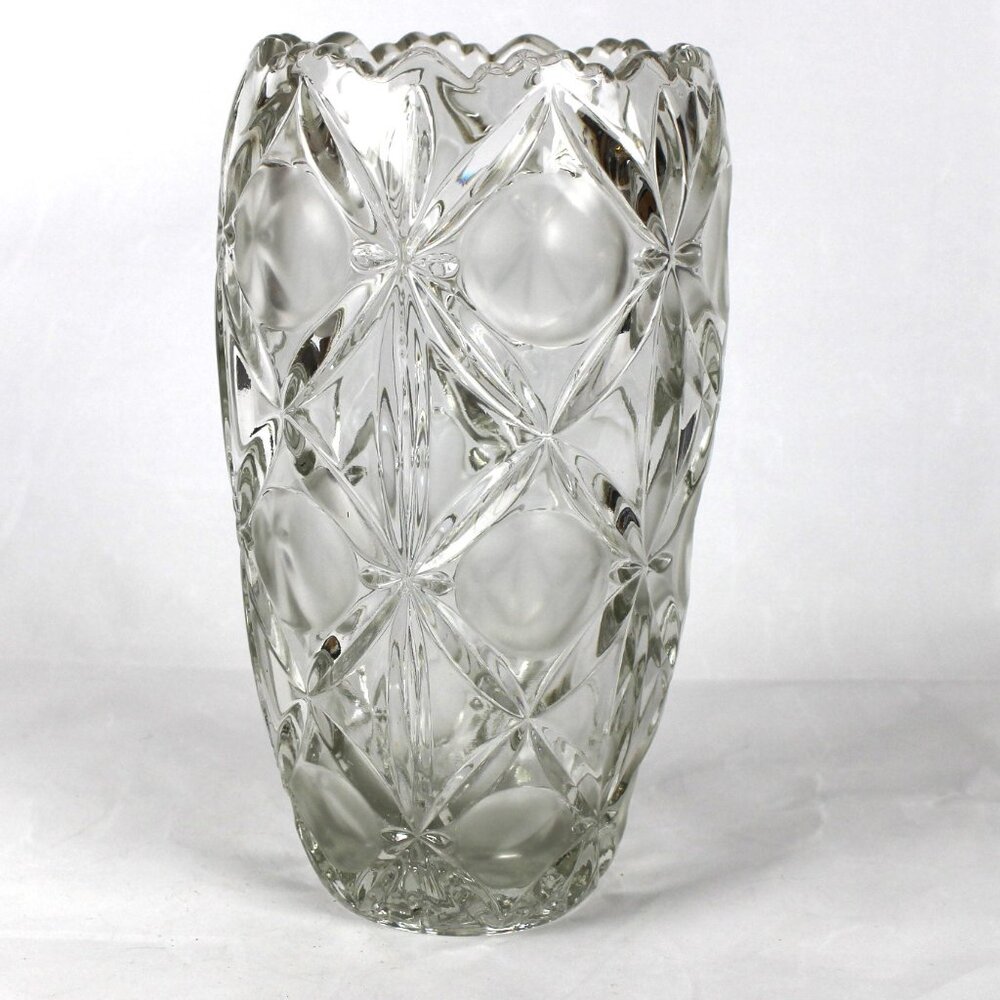 1970's Bohemian Clear And Frosted Grinder Glass Vase 8 1/4" Czechoslovakia